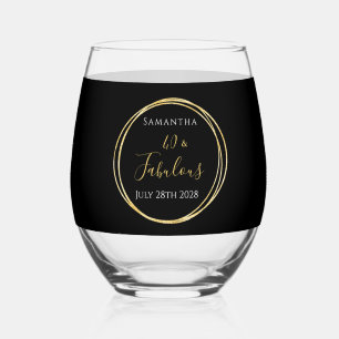 Verre À Vin Sans Pied Cadeau de fête personnalisé noir or pour 40e anniv