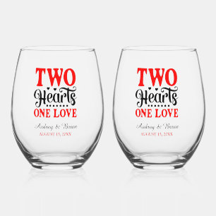 Verre À Vin Sans Pied Cadeau de mariage Deux cœurs un amour