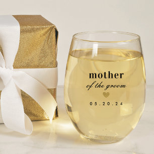 Verre À Vin Sans Pied Cadeau de Mère du Marié au Coeur d'Or Moderne