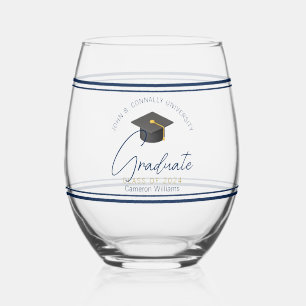 Verre À Vin Sans Pied Cadeau de remise des diplômes chic bleu marine