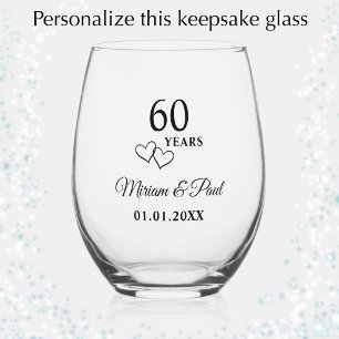 Verre À Vin Sans Pied Cadeau personnalisé moderne pour les 60 ans de mar
