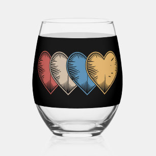 Verre À Vin Sans Pied Cadeau vintage de la Saint-Valentin aux cœurs rétr