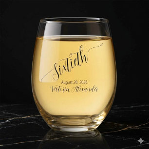 Verre À Vin Sans Pied Calligraphie élégante pour soixantième anniversair