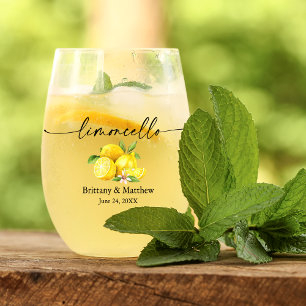 Verre À Vin Sans Pied Calligraphie Encre Aquarelle Citrons Limoncello