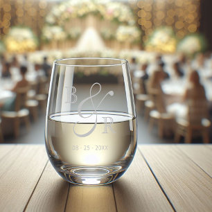 Verre À Vin Sans Pied Calligraphie gris personnalisée Nom de couple Init