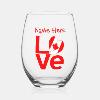 Verre À Vin Sans Pied Canadian LOVE Red Personnalisé