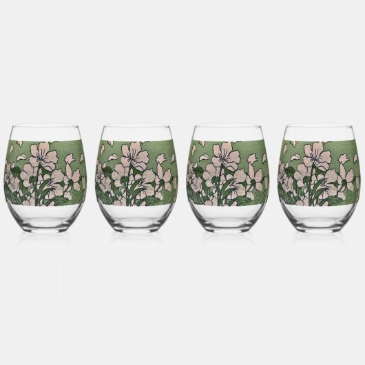 Verre À Vin Sans Pied Cascade de Fleurs Roses (Recto)