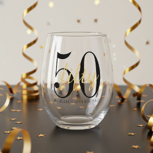 Verre À Vin Sans Pied Célébration d'anniversaire minimaliste de 50 ans
