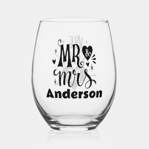 Verre À Vin Sans Pied Célébration de cœur personnalisable de M. et Mme