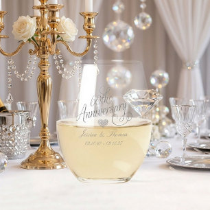 Verre À Vin Sans Pied Célébration de mariage de diamant de 60 ans élégan