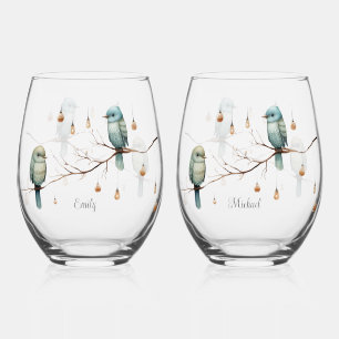 Verre À Vin Sans Pied Célébration des Inséparables rustiques du bois