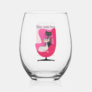 Verre À Vin Sans Pied Chaise Vintage rose vif Deux chats élégants