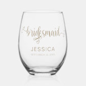 Verre À Vin Sans Pied Champagne Gold Nom du script Date Bridesmaid Cadea (Recto)