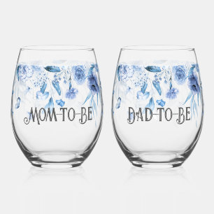 Verre À Vin Sans Pied Charming Baby Blue Floral Drop l Maman & Papa-to-b