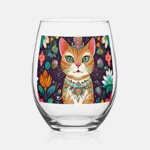 Verre À Vin Sans Pied Chat à bijoux couronné