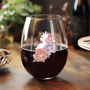 Verre À Vin Sans Pied Chat Blanc Pastel Floral Botanique Romantique Noir