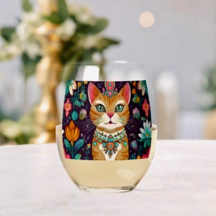 Verre À Vin Sans Pied Chat couronné orné de bijoux