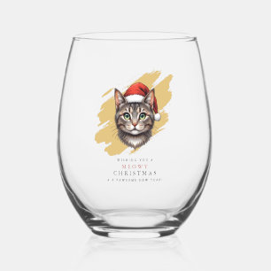 Verre À Vin Sans Pied Chat de Noël mignon moderne avec chapeau de Père N