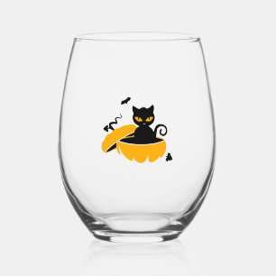 Verre À Vin Sans Pied Chat d'Halloween noir et citrouille d'Halloween