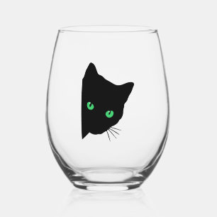 Verre À Vin Sans Pied chat noir aux yeux verts