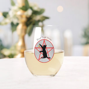 Verre À Vin Sans Pied Chat Noir Étoile d'Or Pentagramme Rouge dans un Ce