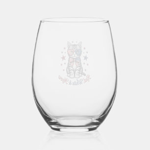 Verre À Vin Sans Pied Chat Patriotique Rouge Blanc et Meow Design Vintag