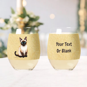 Verre À Vin Sans Pied Chat Siamois Sur Vieux Papier