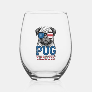 Verre À Vin Sans Pied Chemise de design de gravure vintage Pug patriotiq