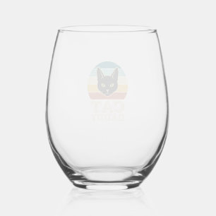 Verre À Vin Sans Pied Chemise Rétro Crépuscule Chat Noir Vintage Cat Dad