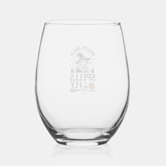 Verre À Vin Sans Pied Chemise Witch Moon Vintage Gravure Halloween Tee_1