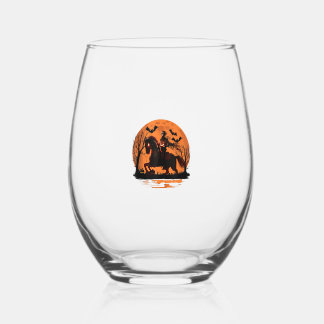 Verre À Vin Sans Pied chevalier arafé sur un cheval avec un citrouille s