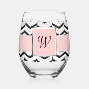 Verre À Vin Sans Pied Chevron Noir Blanc et Rose