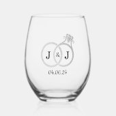 Verre À Vin Sans Pied Chic Faux Argent Huile Monogramme Mariage Cercles (Recto)