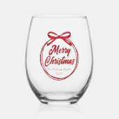 Verre À Vin Sans Pied Chic Joyeux Noël Rouge Ruban Bow Personnalisé (Recto)