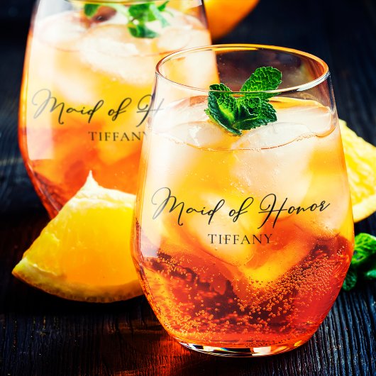Verre À Vin Sans Pied Chic Maid of Honor Personnalisé Deux Mariages