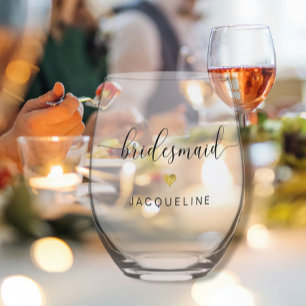 Verre À Vin Sans Pied Chic moderne Bridesmaid Script Gold Nom du coeur