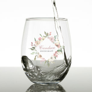 Verre À Vin Sans Pied Chic rose florale personnalisée