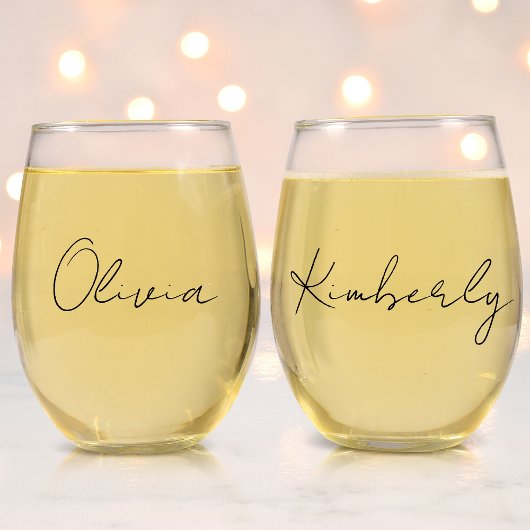 Verre À Vin Sans Pied Chic Script Monogramme Bachelorette fête nuptiale