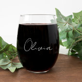 Verre À Vin Sans Pied Chic White Script Monogram Bachelorette Party