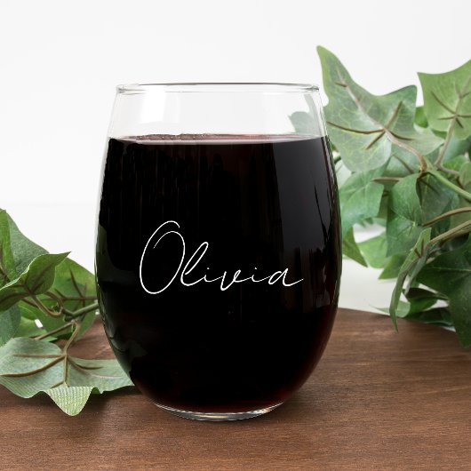 Verre À Vin Sans Pied Chic White Script Monogram Bachelorette Party