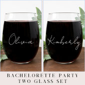 Verre À Vin Sans Pied Chic White Script Monogram Bachelorette Party