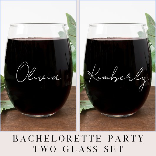 Verre À Vin Sans Pied Chic White Script Monogram Bachelorette Party