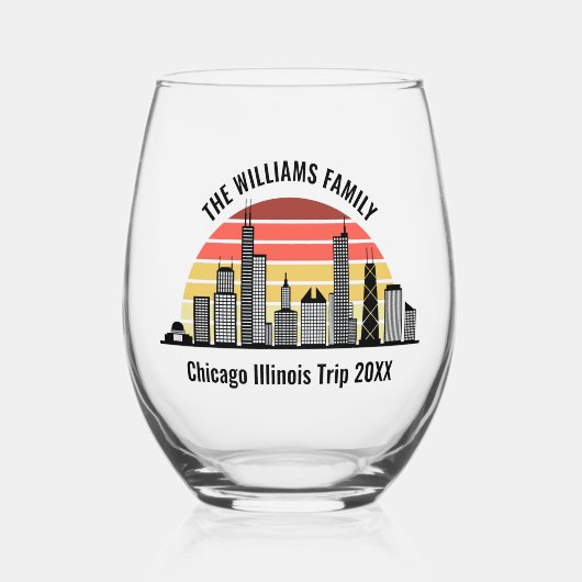 Verre À Vin Sans Pied Chicago Sunset Customized Trip Souvenir (Recto)
