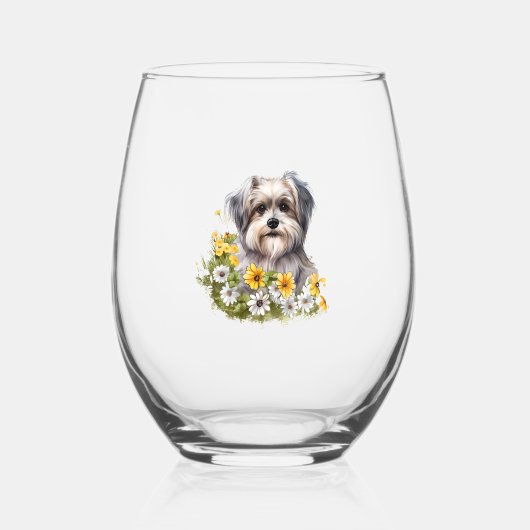 Verre À Vin Sans Pied Chien dans un jardin fleuri (Recto)