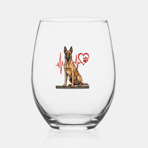 Verre À Vin Sans Pied Chien de berger belge Battement de coeur Patte Coe