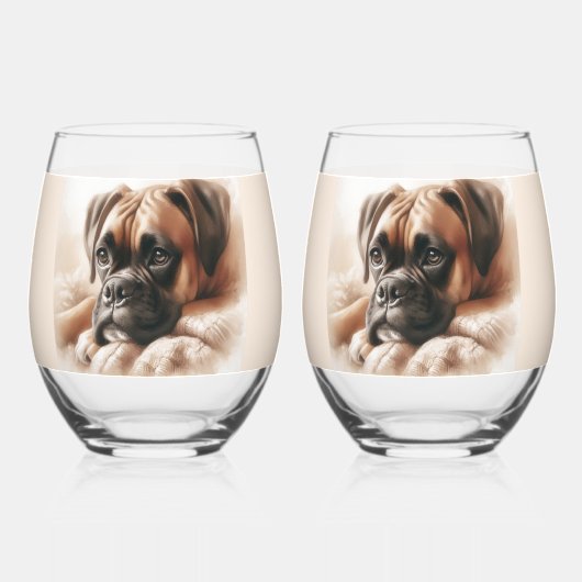 Verre À Vin Sans Pied Chien de boxe dans un poteau serein (Verso)
