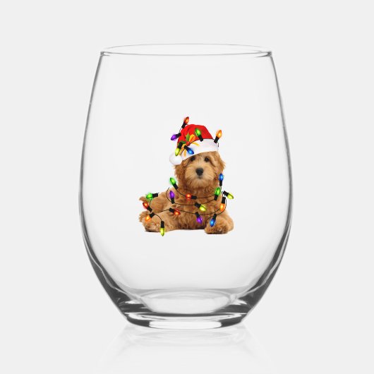 Verre À Vin Sans Pied Chien de Père Noël Goldendoodle (Recto)