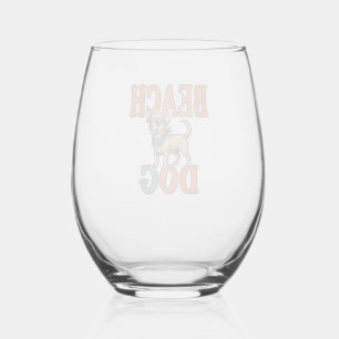 Verre À Vin Sans Pied Chien de plage gravure vintage conception graphiqu