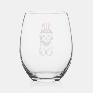 Verre À Vin Sans Pied Chien Patriotique Gravure Vintage Design Vectoriel