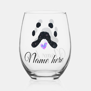 Verre À Vin Sans Pied Chien patte noir animal ajouter nom texte animal p